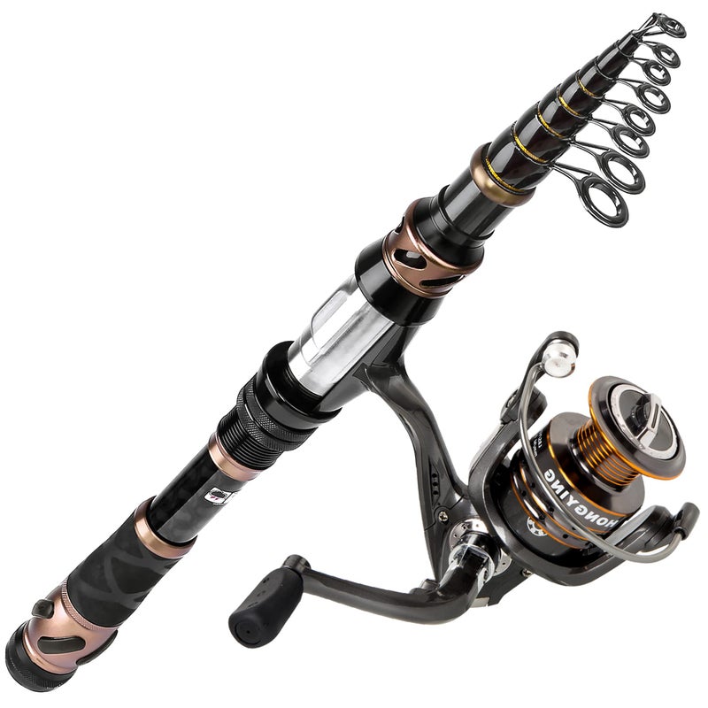 PLUSINNO Fishing Rod and Reel Combos, Toray 24-Ton Carbon Matrix Telescopic Fishing Rod, 12 +1 Shielded Bearings Stainless Steel BB Spinning Reel - Image 1